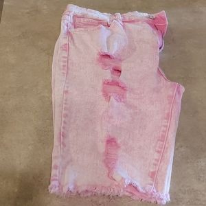Pink stone washed shorts